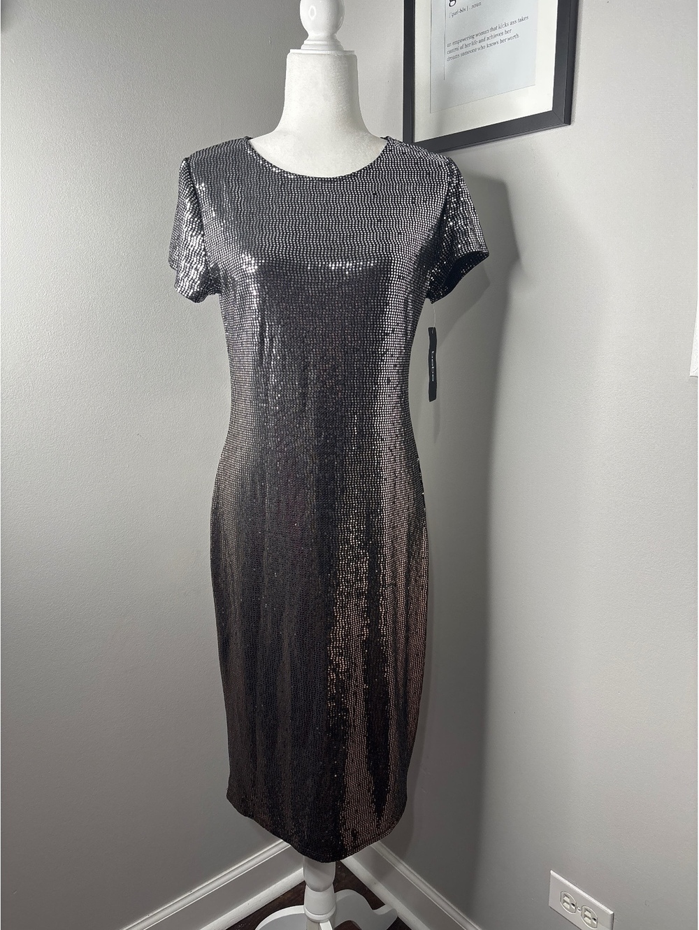 bebe Medium Black Sequin Midi Dress - Size M